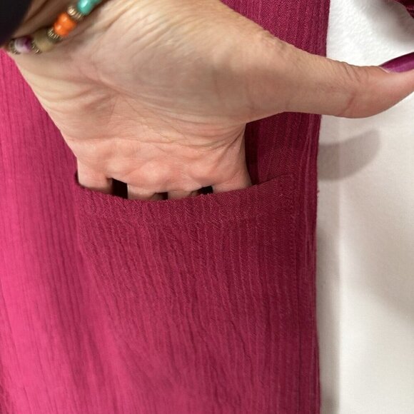 Soft Surroundings Everly Gauze Midi Dress Cowl Neck Berry Size M Roll tab Sleeve - Picture 2 of 10